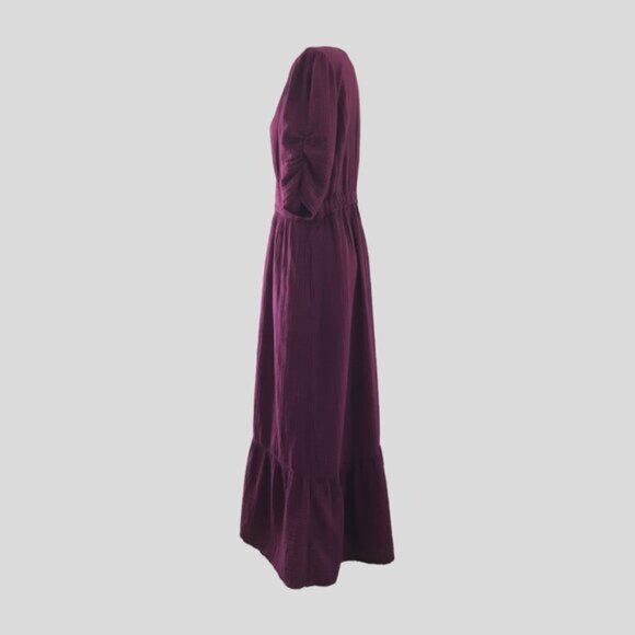 Xirena Purple Cotton Short Sleeve V Neck Long Bohemian Maxi Dress - L - Picture 3 of 8